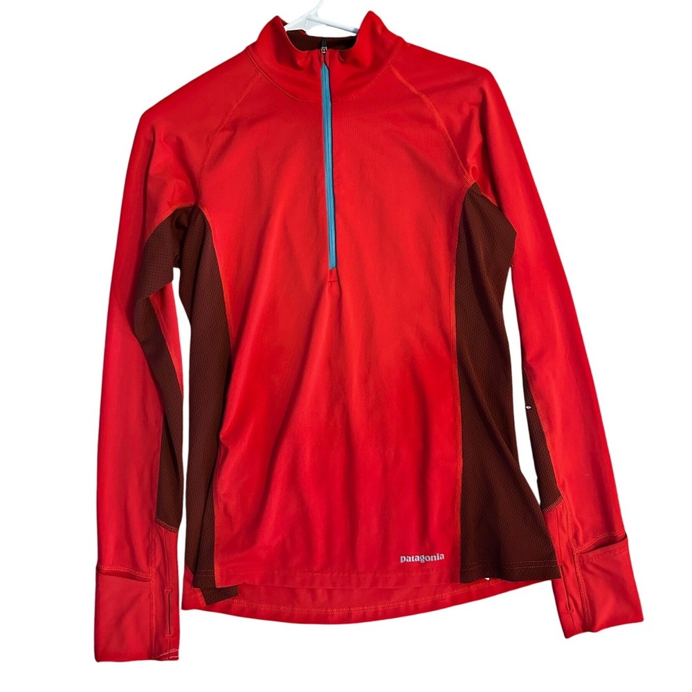 Patagonia Women's Red Quarter Zip Long Sleeve Athletic Pullover Top Size‎ S